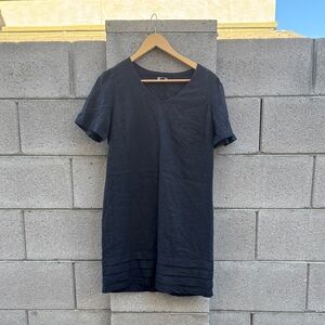 Linen Viscose Blend Short Sleeve Shift Dress size small black